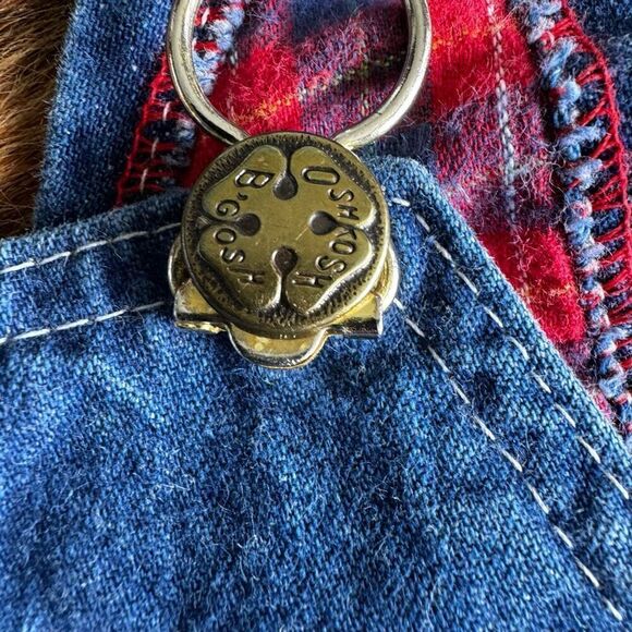 VTG Union Made OshKosh B’Gosh Plaid Flannel Lined Denim Overalls Size 4 - Picture 4 of 12